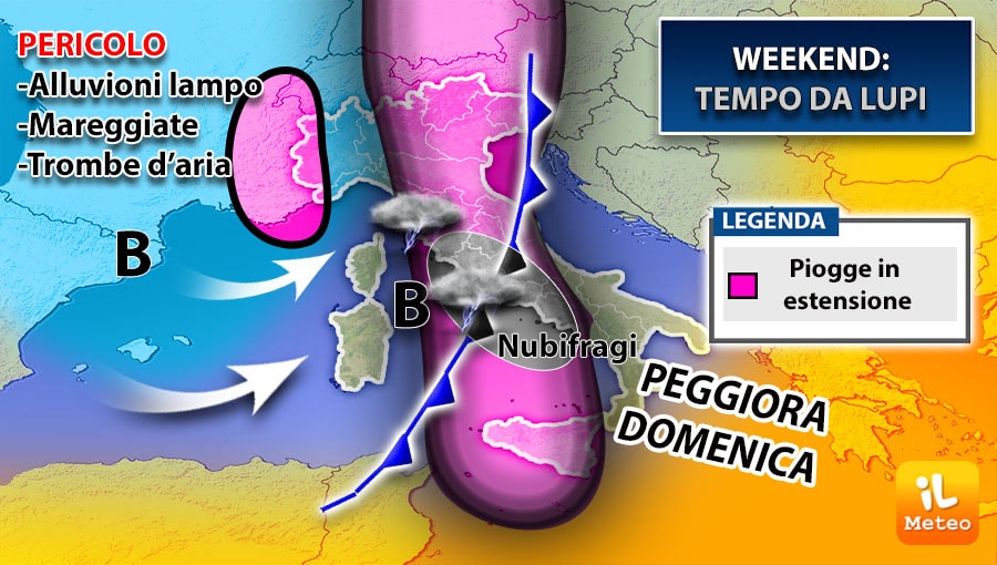 Weekend da lupi. Sabato e Domenica pericolo alluvioni-lampo, mareggiate e trombe d’aria