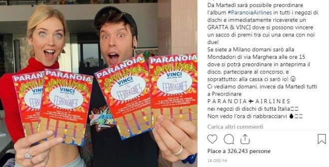 Fedez mette in palio una cena con lui e Chiara Ferragni