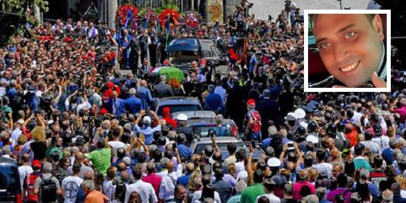 Carabiniere ucciso, folla ai funerali nella chiesa delle nozze: sul feretro un chiaro segnale