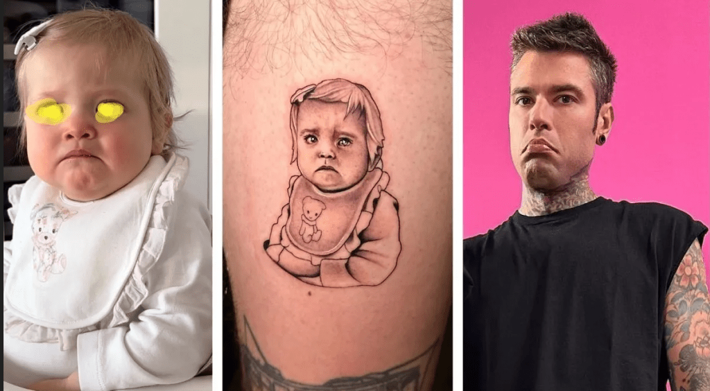 Fedez si tatua la faccia della figlia, pioggia di critiche: “Se ti querela, ha ragione”